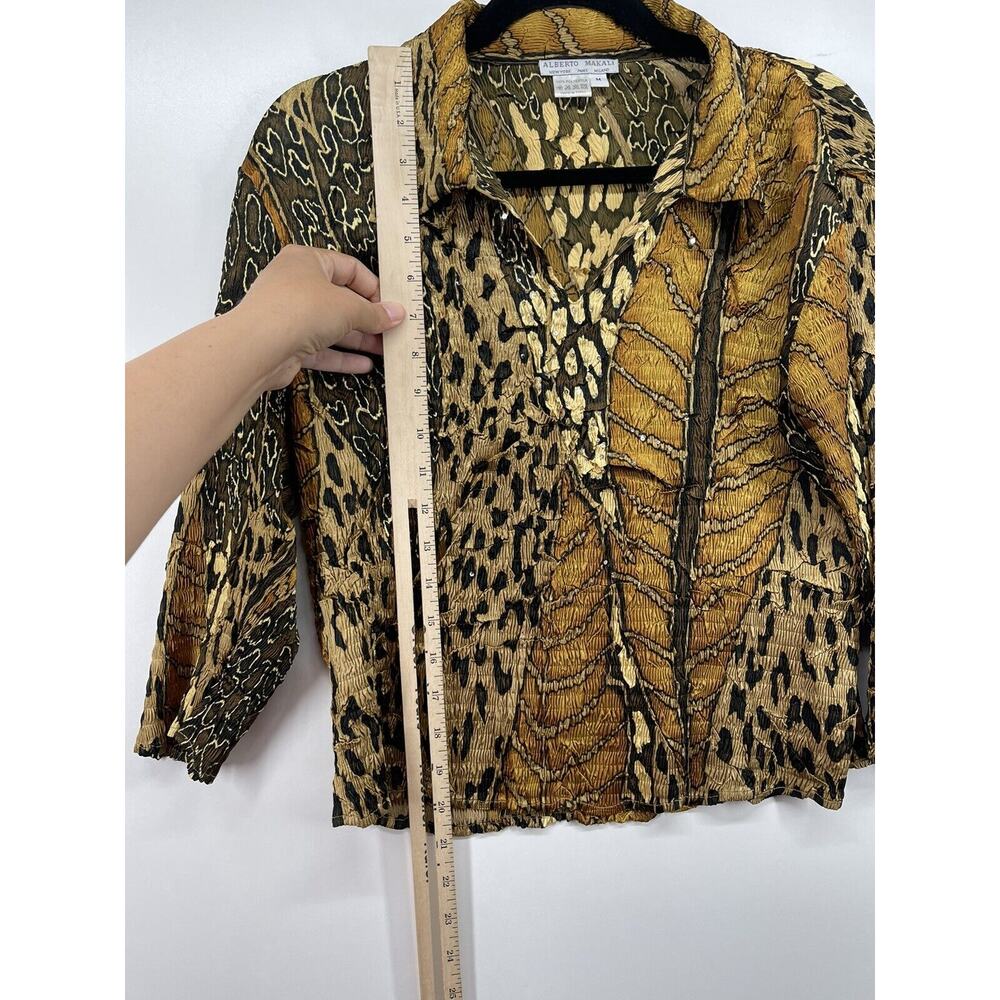 Alberto Makali Blouse Top Womens Gold Leopard Animal Print M‎ Stretch 3/4 Sleeve - Picture 9 of 10